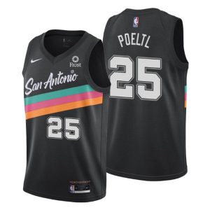 2020-21 #25 Jakob Poeltl San Antonio Spurs Trikot Schwarz City Edition