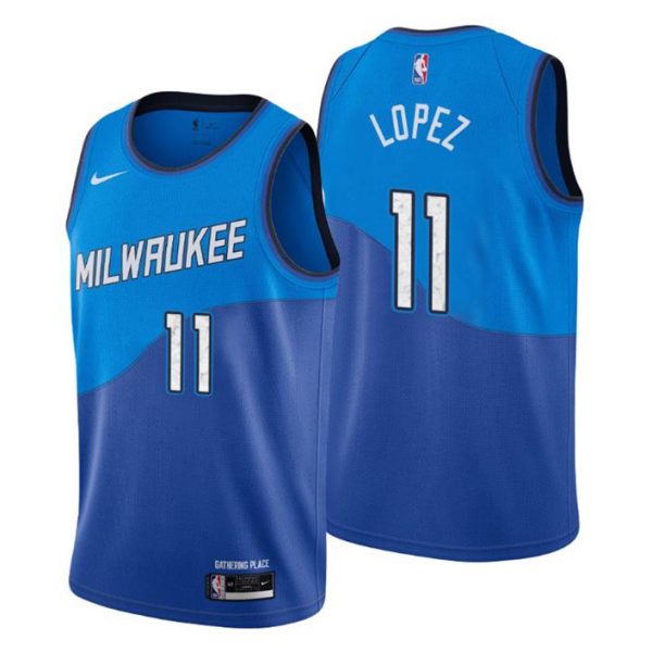 2020-21 Milwaukee Bucks Trikot Swingman Brook Lopez No. 11 City Edition Blau