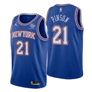 2020-21 New York Knicks Trikot #21 Theo Pinson Blau Statement Edition