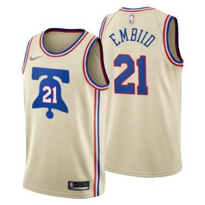 2020-21 Philadelphia 76ers Trikot No.21 Joel Embiid Earned Edition Cream