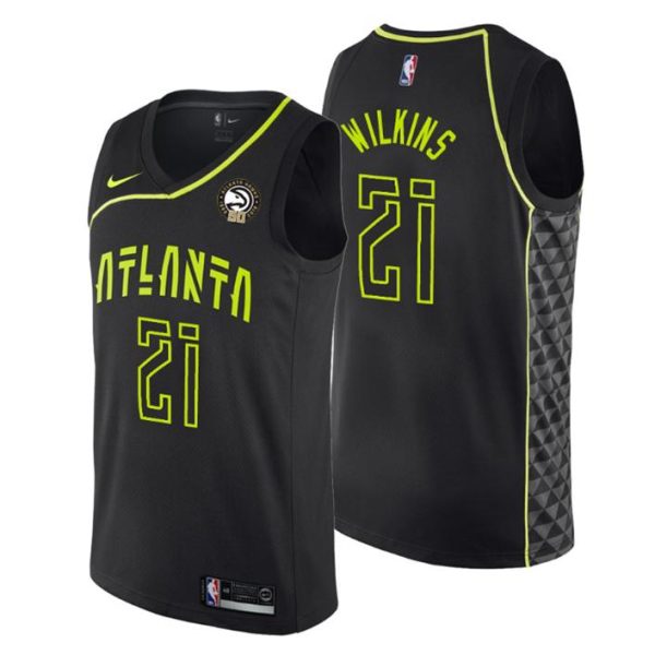 Atlanta Hawks Trikot #21 Dominique Wilkins 50th Anniversary City Edition Schwarz Swingman – Herren