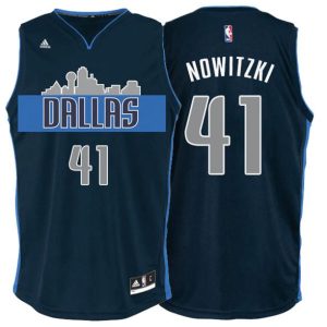 Dallas Mavericks Trikot #41 Dirk Nowitzki Cityscape Navy Blau Alternate