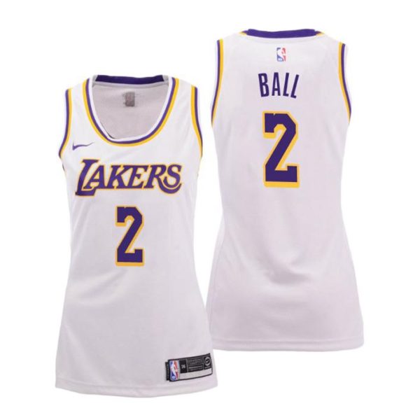 Damen Los Angeles Lakers Trikot #2 Lonzo Ball Association Weiß Swingman