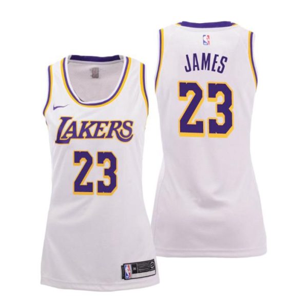 Damen Los Angeles Lakers Trikot #23 LeBron James Association Weiß Swingman