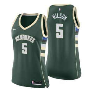 Damen Milwaukee Bucks Trikot #5 D.J. Wilson Icon Edition Grün Swingman