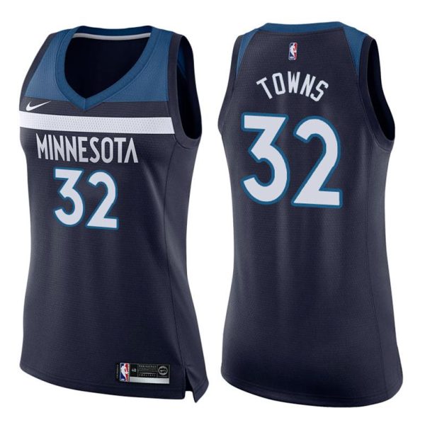 Damen Minnesota Timberwolves Trikot #32 Karl-Anthony Towns Icon Navy Swingman