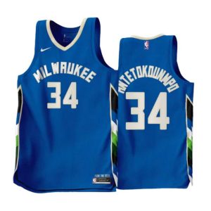 Giannis Antetokounmpo 34 Milwaukee Bucks Trikot Nike Blau Version City Edition 2022-23 Swingman Herren