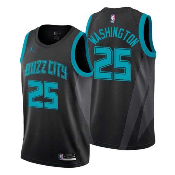 Herren 2019-20 Charlotte Hornets Trikot #25 P.J. Washington City Schwarz Swingman