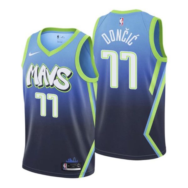 Herren 2019-20 Dallas Mavericks Trikot #77 Luka Doncic City Blau Swingman