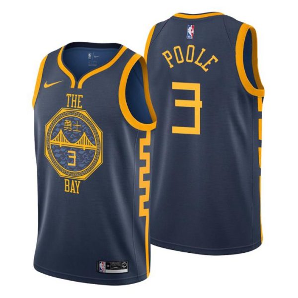 Herren 2019-20 Golden State Warriors Trikot #3 Jordan Poole City Navy Swingman