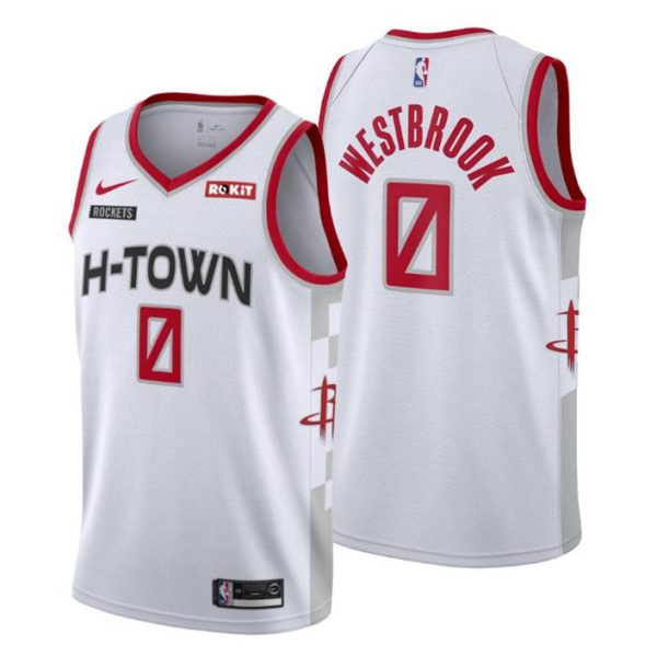 Herren 2019-20 Houston Rockets Trikot #0 Russell Westbrook City Weiß Swingman