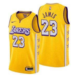 Herren 2019-20 Los Angeles Lakers Trikot #23 LeBron James City Gelb  Swingman