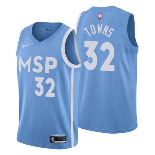 Herren 2019-20 Minnesota Timberwolves Trikot #32 Karl-Anthony Towns City Blau Swingman