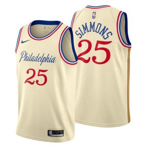 Herren 2019-20 Philadelphia 76ers Trikot #25 Ben Simmons City Cream Weiß Swingman