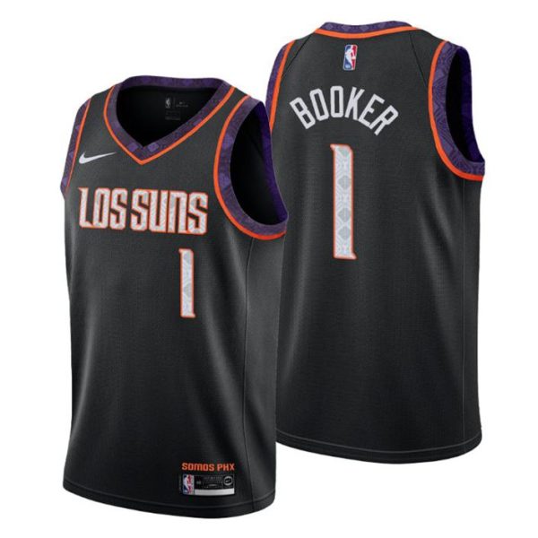 Herren 2019-20 Phoenix Suns Trikot #1 Devin Booker City Schwarz Swingman