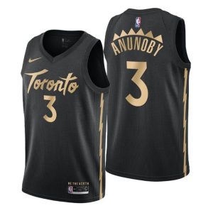 Herren 2019-20 Toronto Raptors Trikot #3 OG Anunoby City Schwarz Swingman