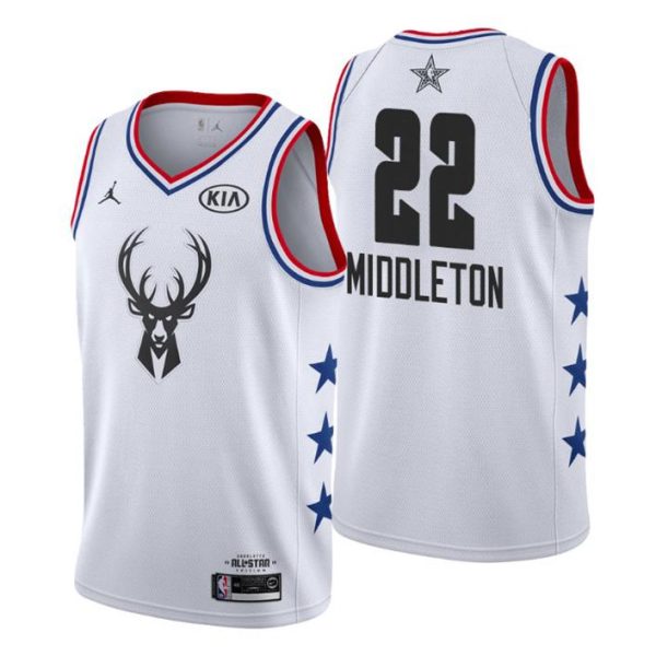 Herren 2019 NBA All-Star Trikot Game Milwaukee Bucks Trikot #22 Khris Middleton Weiß Swingman