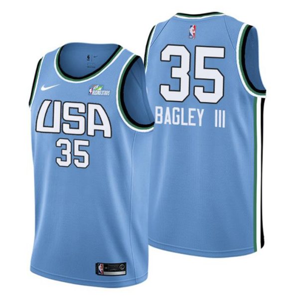 Herren 2019 NBA All-Star Trikot Rising Stars Challenge Game Team World #35 Marvin Bagley III Blau Swingman