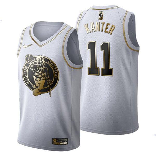 Herren Boston Celtics Trikot #11 Enes Kanter Golden Edition Weiß Fashion – Herren