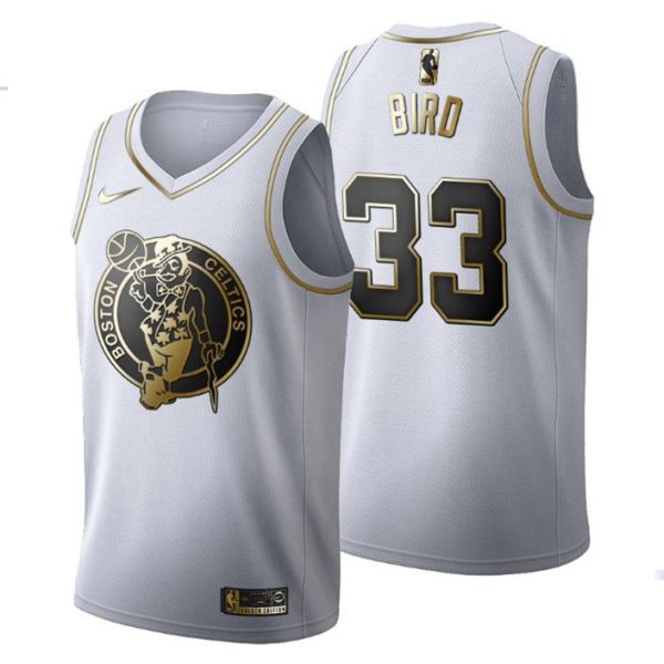 Herren Boston Celtics Trikot #33 Larry Bird Golden Edition Weiß Fashion – Herren