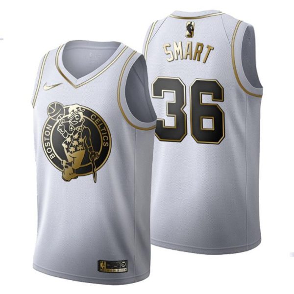 Herren Boston Celtics Trikot #36 Marcus Smart Golden Edition Weiß Fashion – Herren