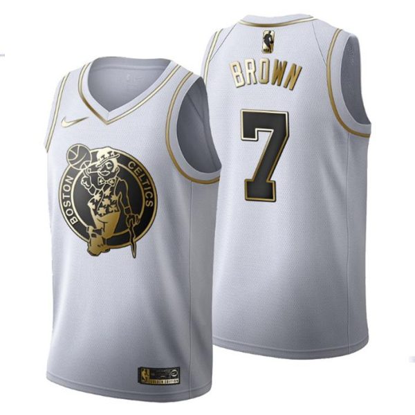 Herren Boston Celtics Trikot #7 Jaylen Braun Golden Edition Weiß Fashion – Herren