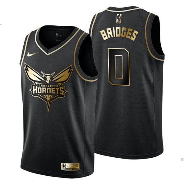 Herren Charlotte Hornets Trikot #0 Miles Bridges Golden Edition Schwarz Fashion