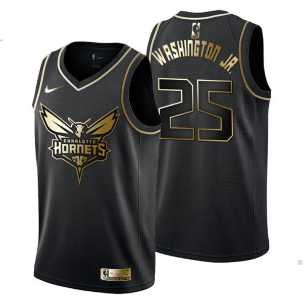 Herren Charlotte Hornets Trikot #25 P.J. Washington Golden Edition Schwarz Fashion