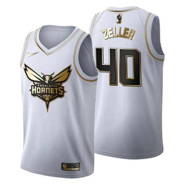 Herren Charlotte Hornets Trikot #40 Cody Zeller Golden Edition Weiß Fashion