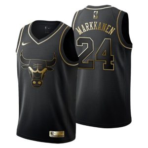 Herren Chicago Bulls Trikot #24 Lauri Markkanen Golden Edition Schwarz Fashion