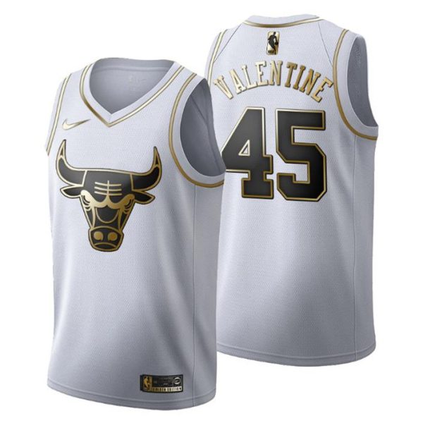 Herren Chicago Bulls Trikot #45 Denzel Valentine Golden Edition Weiß Fashion