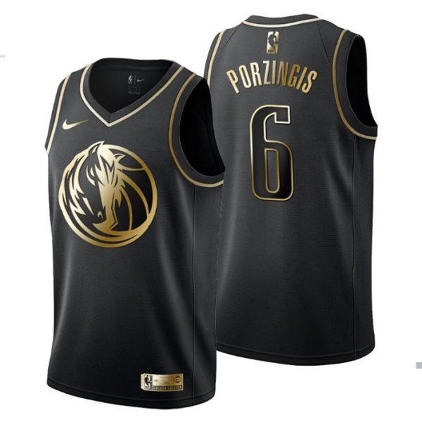 Herren Dallas Mavericks Trikot #6 Kristaps Porzingis Golden Edition Schwarz Fashion