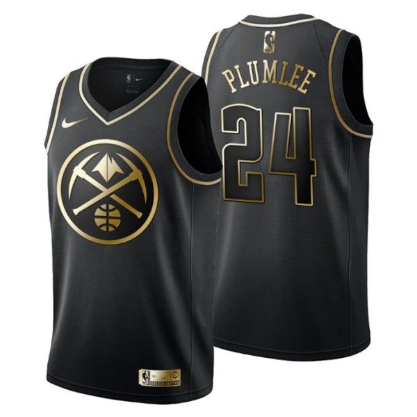 Herren Denver Nuggets Trikot #24 Mason Plumlee Golden Edition Schwarz Fashion