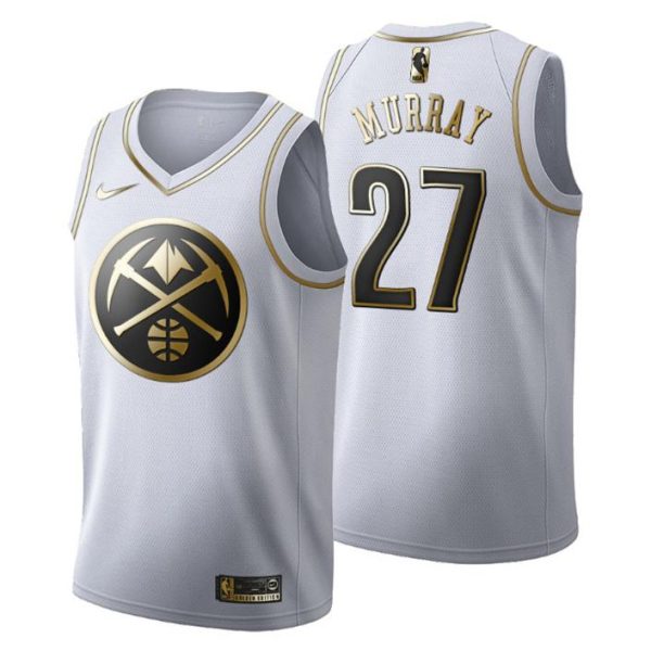 Herren Denver Nuggets Trikot #27 Jamal Murray Golden Edition Weiß Fashion