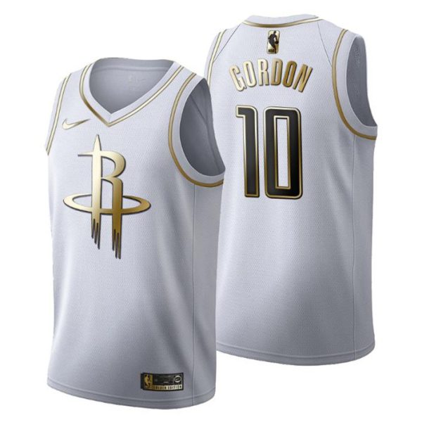 Herren Houston Rockets Trikot #10 Eric Gordon Golden Edition Weiß Fashion