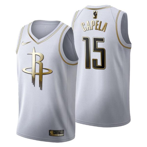 Herren Houston Rockets Trikot #15 Clint Capela Golden Edition Weiß Fashion