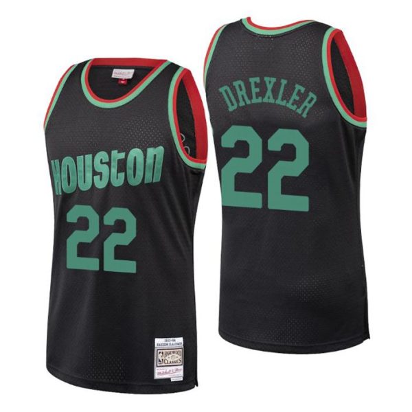 Herren Houston Rockets Trikot #22 Clyde Drexler Schwarz Hardwood Classics Christmas