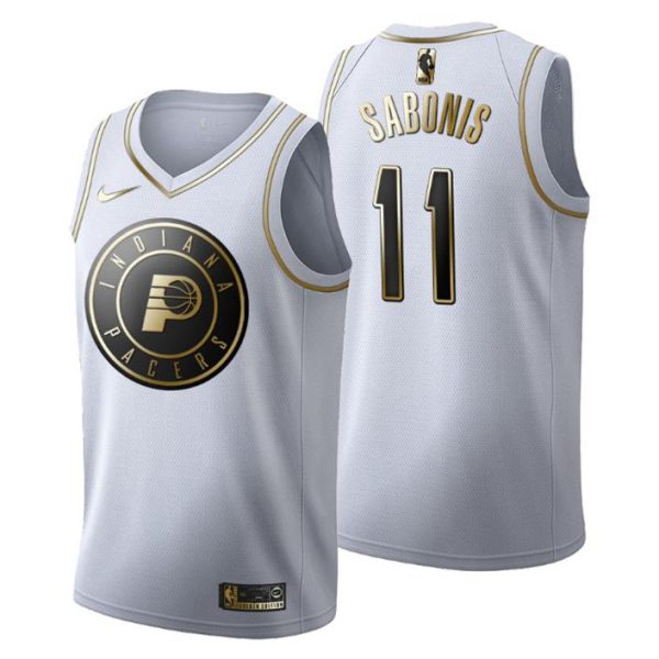 Herren Indiana Pacers Trikot #11 Domantas Sabonis Golden Edition Weiß Fashion