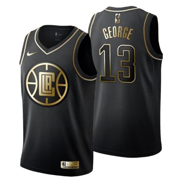 Herren Los Angeles Clippers Trikot #13 Paul George Golden Edition Schwarz Fashion