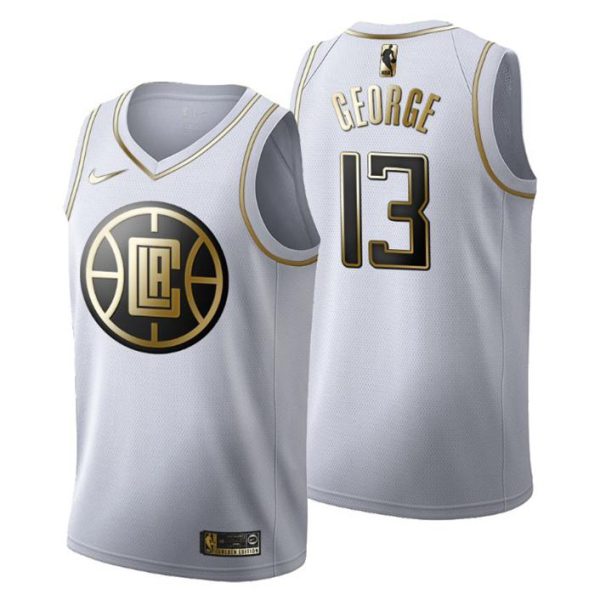 Herren Los Angeles Clippers Trikot #13 Paul George Golden Edition Weiß Fashion