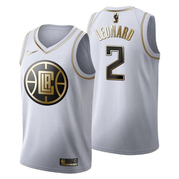 Herren Los Angeles Clippers Trikot #2 Kawhi Leonard Golden Edition Weiß Fashion