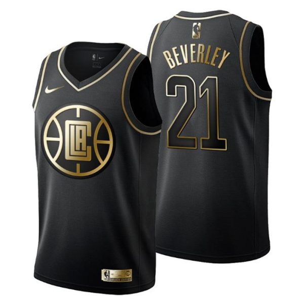 Herren Los Angeles Clippers Trikot #21 Patrick Beverley Golden Edition Schwarz Fashion