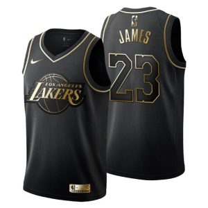 Herren Los Angeles Lakers Trikot #23 LeBron James Golden Edition Schwarz Fashion