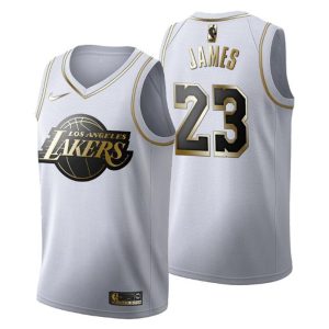 Herren Los Angeles Lakers Trikot #23 LeBron James Golden Edition Weiß Fashion
