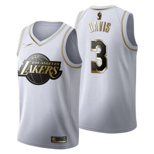 Herren Los Angeles Lakers Trikot #3 Anthony Davis Golden Edition Weiß Fashion