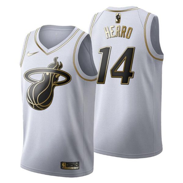 Herren Miami Heat Trikot #14 Tyler Herro Golden Edition Weiß Fashion