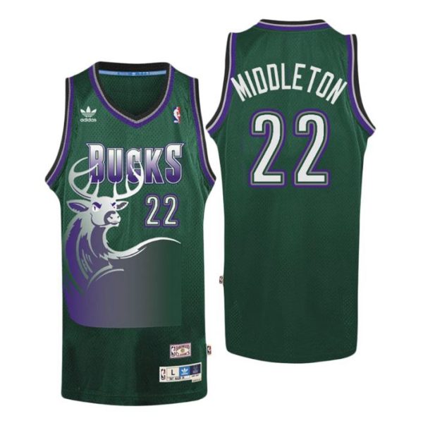 Herren Milwaukee Bucks Trikot #22 Khris Middleton Grün Hardwood Classics Swingman