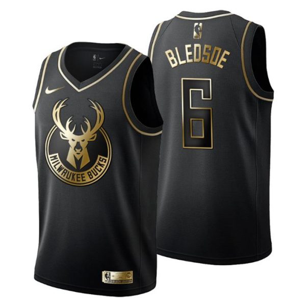 Herren Milwaukee Bucks Trikot #6 Eric Bledsoe Golden Edition Schwarz Fashion