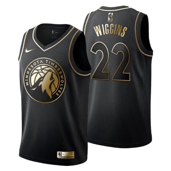 Herren Minnesota Timberwolves Trikot #22 Andrew Wiggins Golden Edition Schwarz Fashion