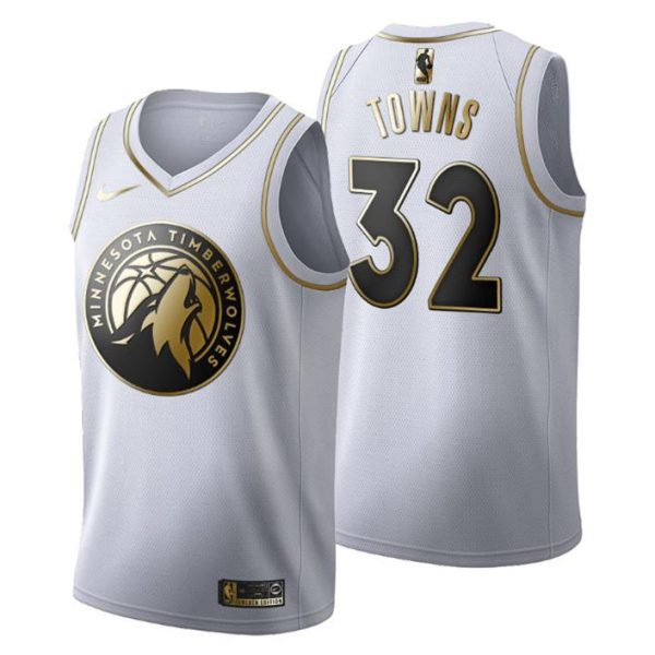 Herren Minnesota Timberwolves Trikot #32 Karl-Anthony Towns Golden Edition Weiß Fashion